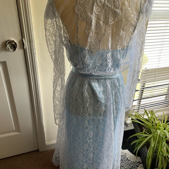Vintage J C Penney Long Blue Nightgown with Matching Floral Lace Top Size 15/16 - Picture 7 of 10
